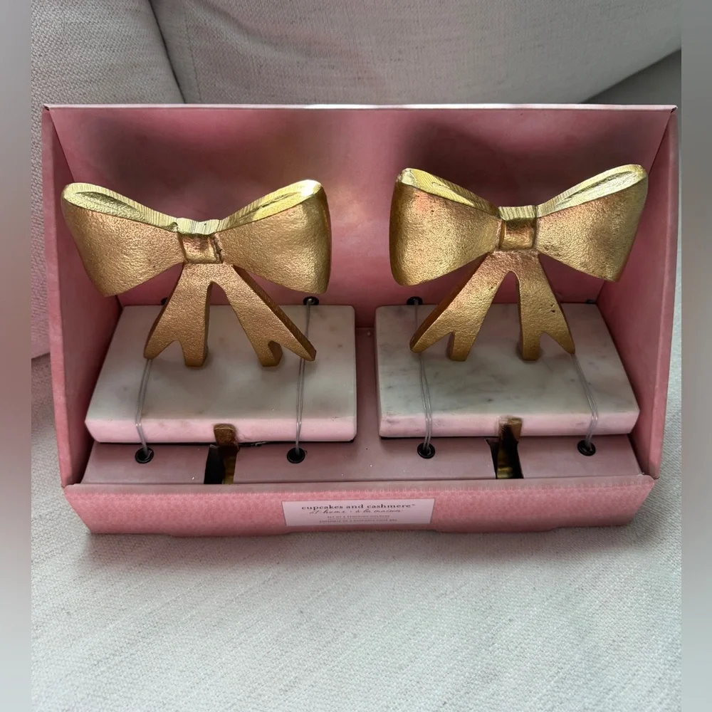 Cupcakes and Cashmere Gold Bow Christmas Stocking Holders - Picture 3 of 4